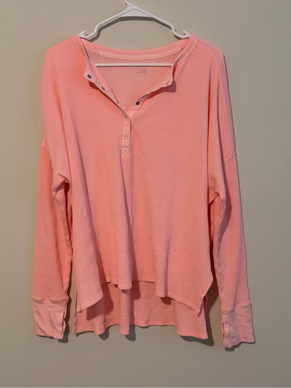 Offline by Aerie Waffle Knit Henley Top Orange Pink Size Large Cozy Casual